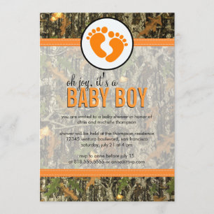 Naranja - Invitación a ducha Camo Baby Boy