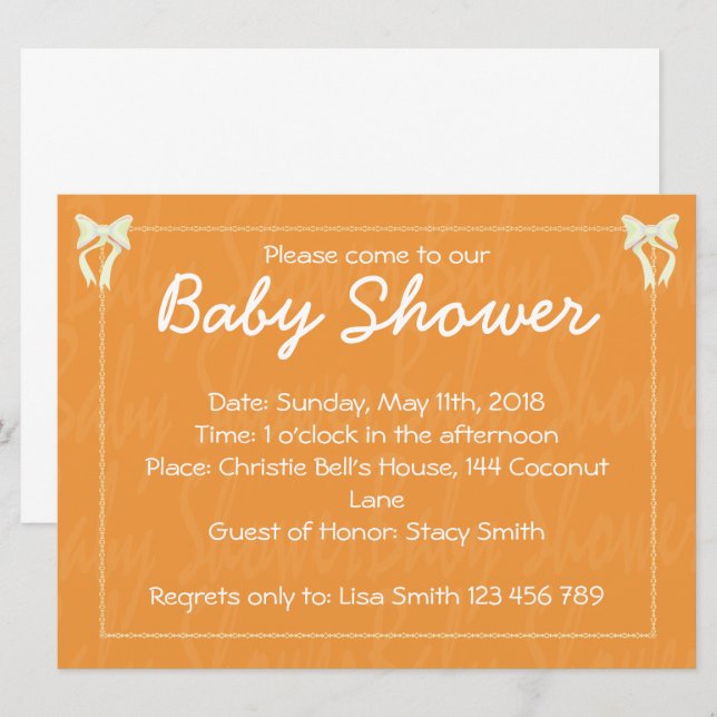 Naranja Invitación a la ducha para bebés (Anverso / Reverso)