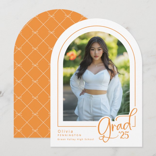 Naranja Invitación Grad 2025 de foto moderna blanc (Anverso / Reverso)