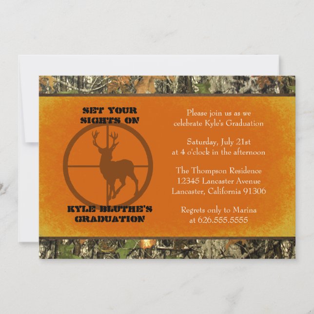 Naranja - Invitaciones a graduación de Camo (Anverso)