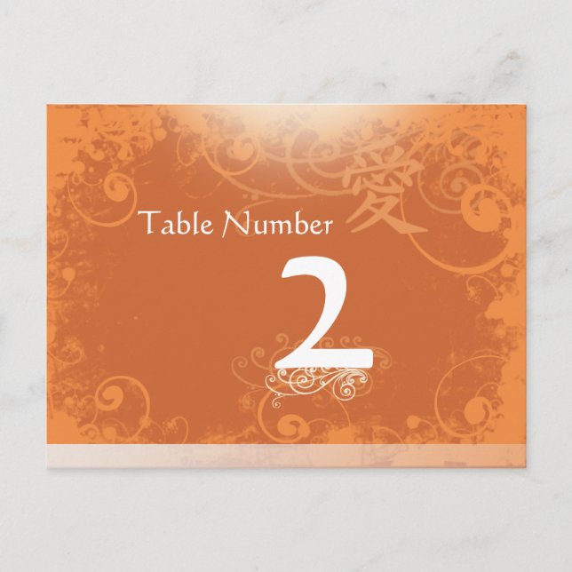 Naranja Kanji para Amar Tarjetas Numero de Mesa Sw (Anverso)