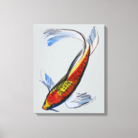 Naranja Koi arte de acuarela de peces de carpa jap