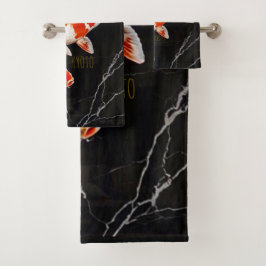 Naranja Koi Pescado Mármol Negro|Tela de lavado de