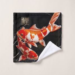 Naranja Koi Pescado Mármol Negro|Tela de lavado de