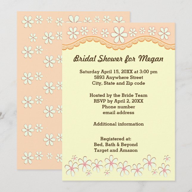 Naranja ligero Invitación a ducha de novia con sei (Anverso / Reverso)