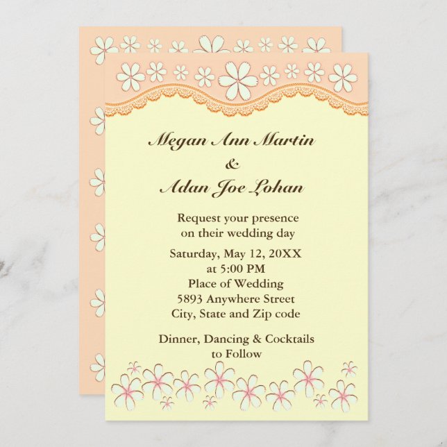 Naranja ligero Seis Invitación a la boda de la flo (Anverso / Reverso)