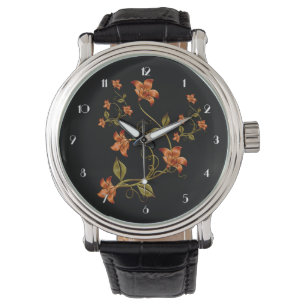Naranja Lillies Modelo floral Reloj de pulsera neg