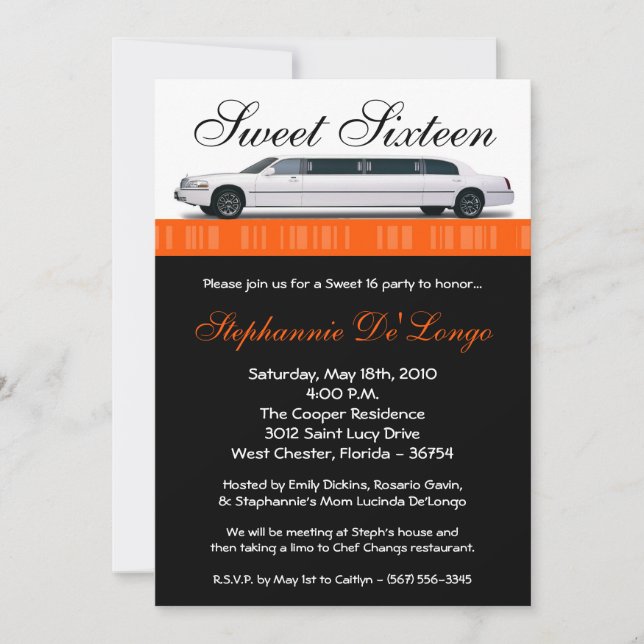 Naranja Limo Sweet 16 Invitación de cumpleaños (Anverso)