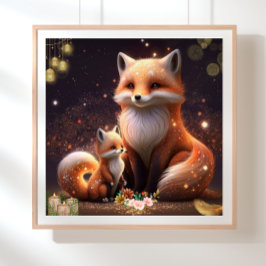 Naranja lindo Fox Mamá y Nursera de Arte Infantil