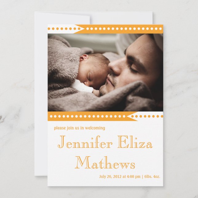 Naranja lindo Stripe Baby Girl Invitación (Anverso)