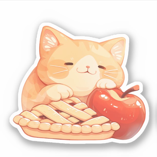 Naranja lindo Tabby Cat y Apple Pie Pegatina (Anverso)