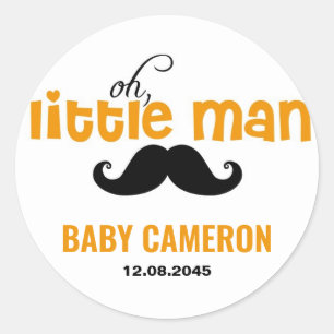Naranja Little Man Mustache Pegatina Baby Shower