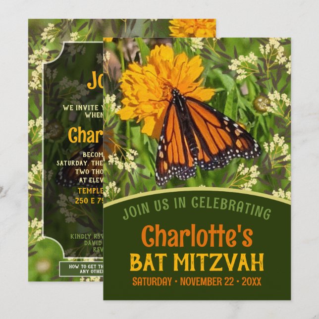 Naranja Mariposa Naturaleza Energía Bat Mitzvah (Anverso / Reverso)