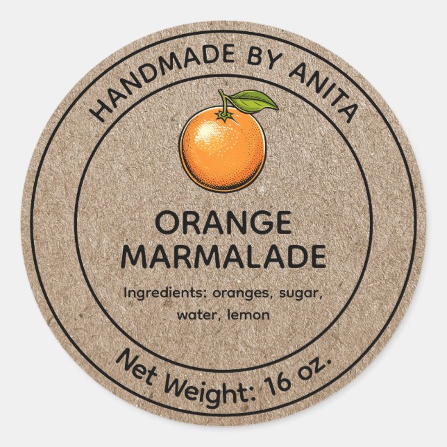 Naranja Marmalade Jelly Jar Etiqueta Kraft Estilo  (Anverso)