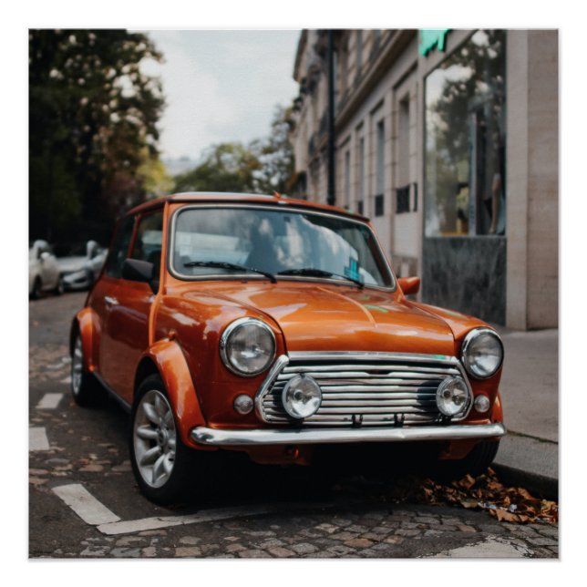 Naranja Mini Cooper Classic Car Glossy Poster (Anverso)
