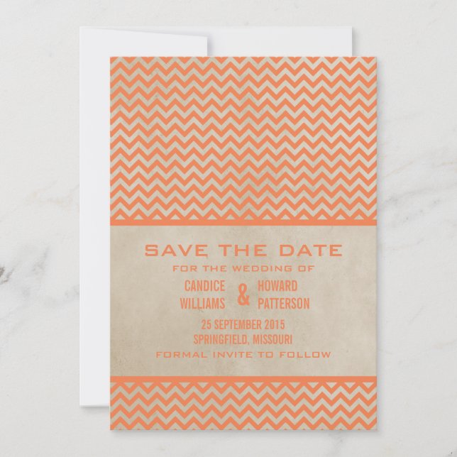 Naranja Moda Chevron Guardar la invitación de fech (Anverso)