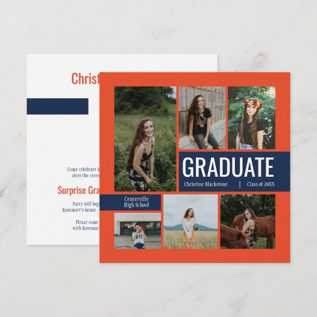 Naranja Moderno 6 Graduación fotográfica | Color d (Anverso / Reverso)