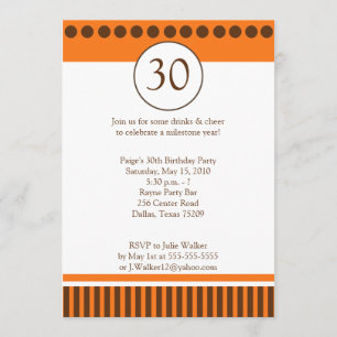 Naranja moderno y marrón 5x7 Invitación de cumplea