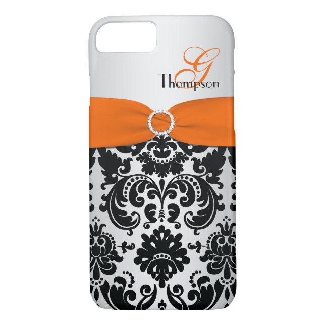 Naranja Monograma Funda Black Silver Damask para i (Reverso)