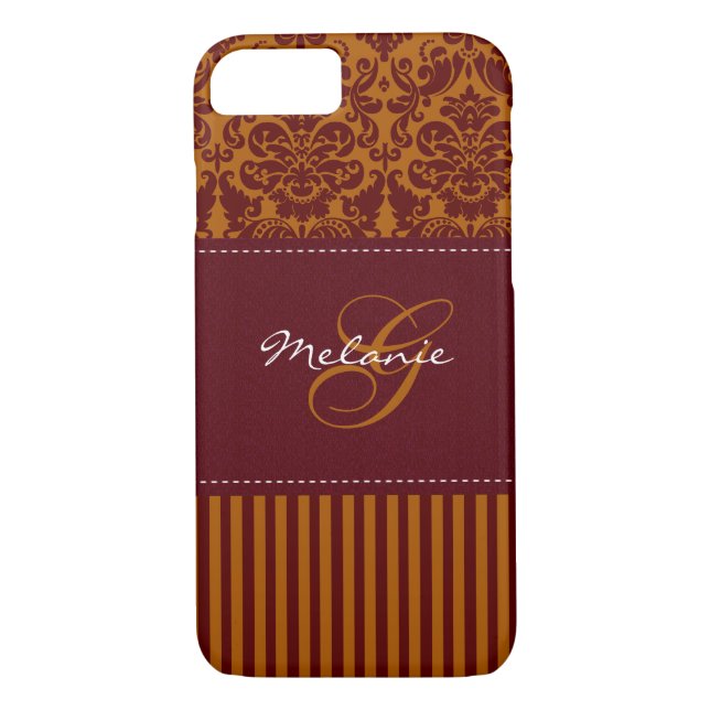 Naranja Monograma, Funda de banda Wine Damask para (Reverso)