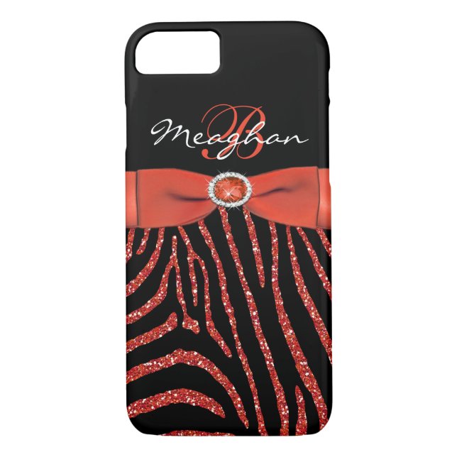 Naranja Monograma, Purpurina negro Funda de iPhone (Reverso)
