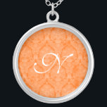 Naranja Monograma Sterling Silver collar<br><div class="desc">Hermoso collares de plata de estilo lace - se puede cambiar el color de fondo. Ideal como un favor de boda,  un regalo de boda,  un regalo de cumpleaños o un regalo de vacaciones.</div>