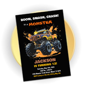 Naranja Monster Truck Invitaciones de cumpleaños N