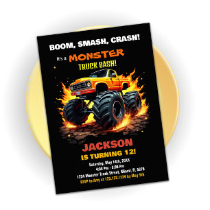 Naranja Monster Truck Invitaciones de cumpleaños N