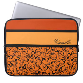 Naranja negro damasco patrón elegante funda portát
