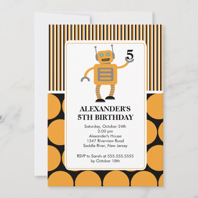 Naranja/negro de invitación a fiesta de cumpleaños (Anverso)