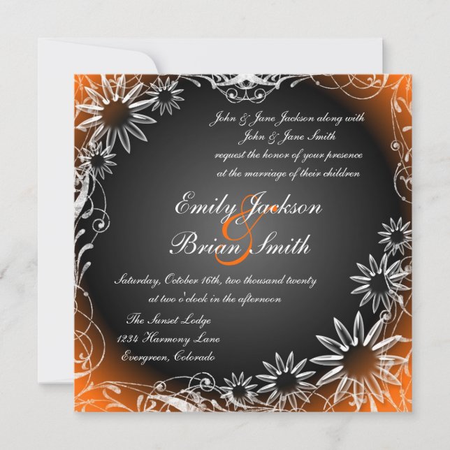 naranja negro desvanece las invitaciones a la boda (Anverso)