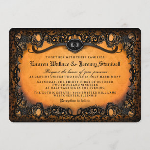 Naranja negro elegante invitación a la boda de Hal