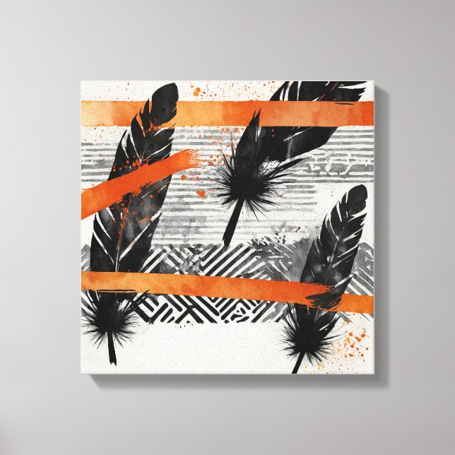 Naranja negro Resumen Feather Watercolor arte de p (Anverso)