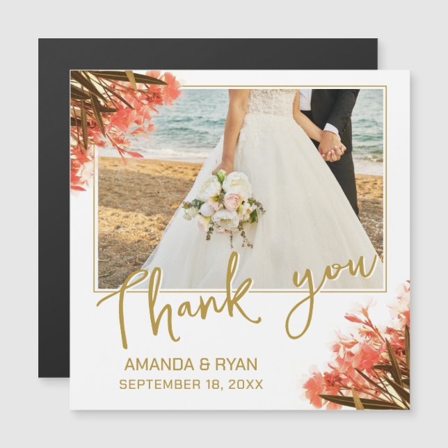 Naranja Oleander Flowers Foto Gracias Boda (Anverso/Reverso)