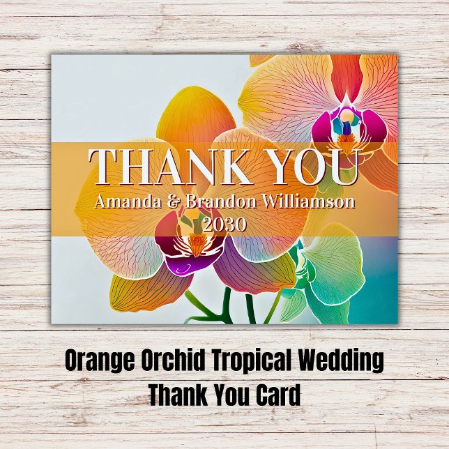 Naranja Orquídea Boda Tropical Tarjeta de agradeci (Orange Orchid Tropical Wedding Thank You Card
)