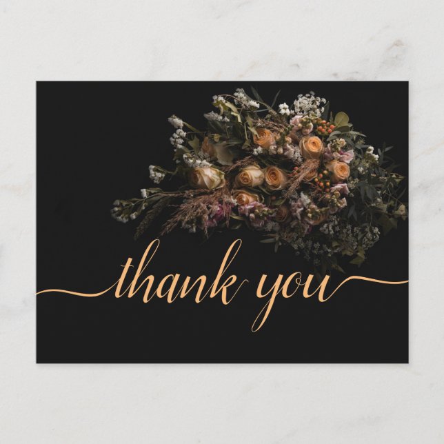 Naranja oscuro vintage floral gracias postal (Anverso)