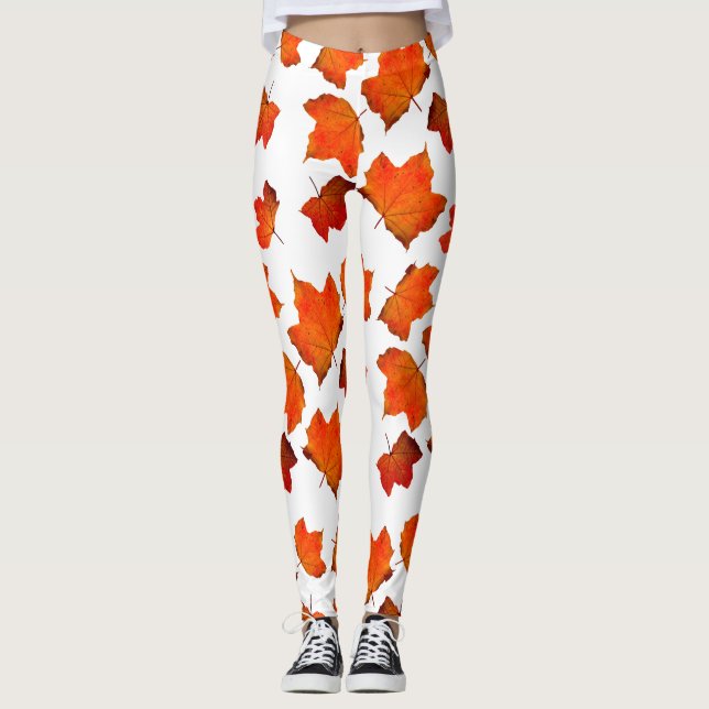 Naranja Otoño Cae hojas Leggings (Anverso)