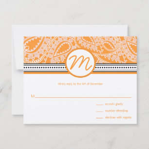 Naranja Paisley Wedding RSVP con puntos