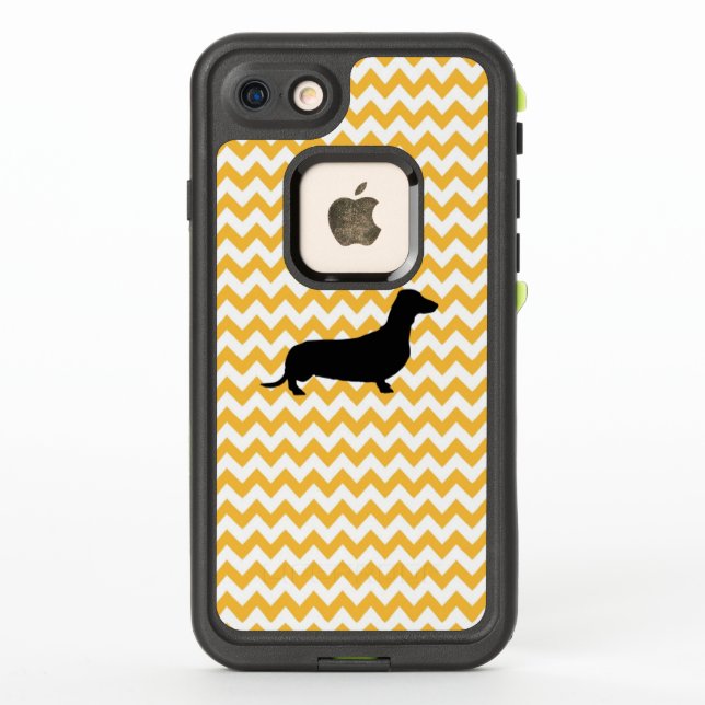 Naranja Pastel Chevron con Dachshund (Reverso)