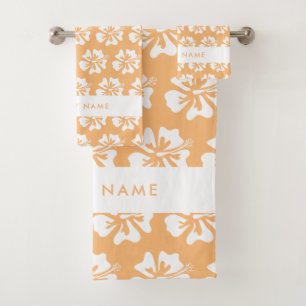 Naranja pastel Hibiscus flor Hawai estampado flora