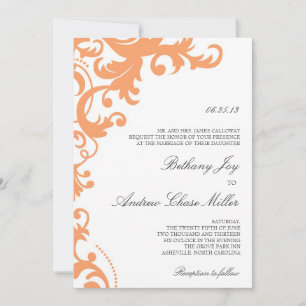 Naranja Peach Elegant Damask Invitación a la boda