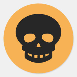 Naranja Pegatina redondo clásico de cráneo negro