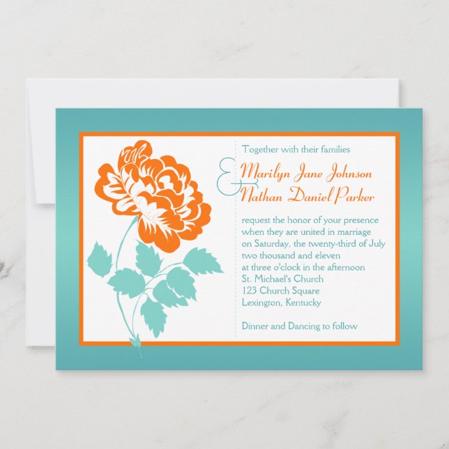 Naranja Peony sobre la invitación a la boda turque (Anverso)