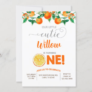 Naranja pequeña invitación de cumpleaños chica.