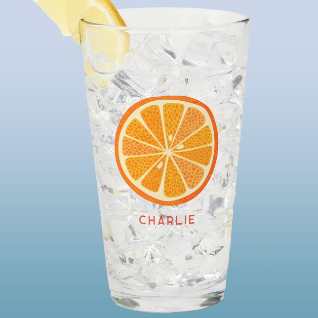 Naranja Personalizada Citrus (Fresh orange fruit slice glass tumbler or beer glass with personalized custom name text)
