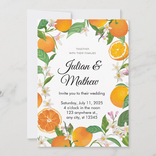 Naranja Personalizar de invitación a la boda amari (Anverso)