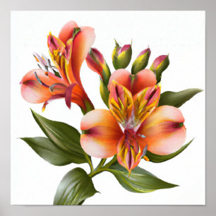 Naranja peruano Lilies Poster de arte de las flore