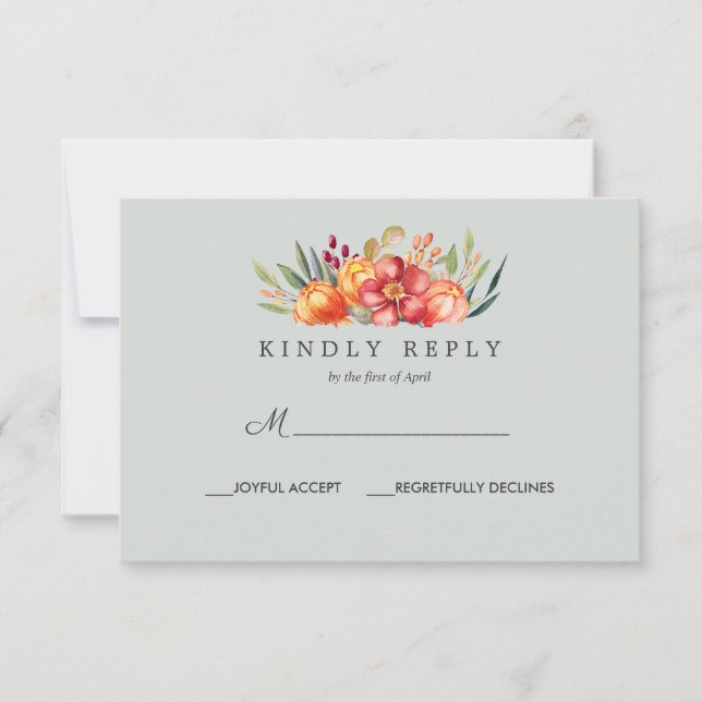 Naranja Pintado Boda Floral Respuesta Rsvp (Anverso)