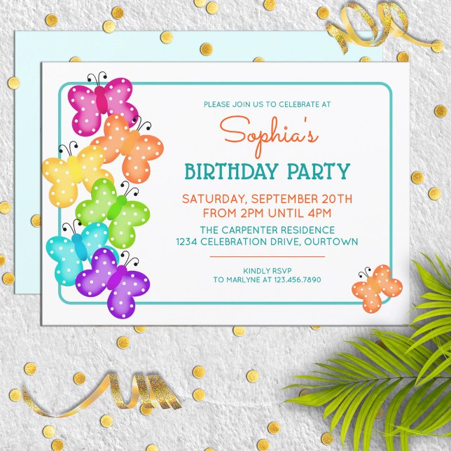 Naranja Polkadot Mariposa Invitación a cumpleaños (Subido por el creador)