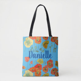 Naranja Poppies azul Floral Chica Nombre Bolsa